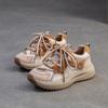 Jie Zhu 2025 Outono Novo Retro Estilo Britânico Malha Bloco de Cores Sola Grossa Sapatos Femininos com Cadarços Frontais, Casual, Fashion, Versátil