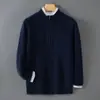 Cárdigan Baicai Rong Estilo Nuevo 100% Lana para Hombre, Cuello Semi Alto, Engrosado, Bloques de Color, Casual, Versátil, Chaqueta de Punto Holgada