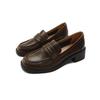Zapatos de Cuero Negro Teahoo para Mujer Primavera 2026 Mocasines Retro con Tacón Grueso, Zapatos Casuales Versátiles sin Cordones