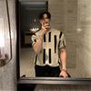 Camiseta de Verão Estilo Americano com Gola Redonda e Manga Curta para Meninos, Nova Tendência Estilo Coreano Retrô Levemente Maduro Pulôver
