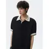 Camiseta de Verano para Hombre de Color Café con Mangas Cortas, Estilo Americano Moderno, Bloques de Color, Cuello de Gaviota, Camisa Polo Casual de Media Manga
