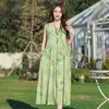 Vestido de verão de algodão e seda sem mangas para mulheres, plus size, corte solto, estilo longo, novo vestido floral de alta qualidade estilo resort