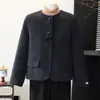 Abrigo de Otoño para Mujer de Manga Corta para Mujeres Petites, Cuello Redondo, Lana de Doble Cara, con Decoraciones 3D, Juvenil y Elegante