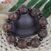 Suministro de fábrica cuero madera negra Vietnam madera de agarwood cuentas talladas pulsera cuero Negro 18 arhat Loto