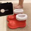 Botas de Chuva Femininas Acolchoadas de Algodão para o Inverno, Botas de Chuva Quentes, Sapatos Impermeáveis e Antiderrapantes com Biqueira Larga, Sapatos Aquáticos para Mulheres Famosas da Internet com Veludo para Dias Chuvosos para Usar ao Ar Livre