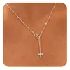 Collar Creativo Nuevo con Incrustaciones de Diamantes en Forma de Cruz, Ajustable, Cadena Sencilla para Clavícula de Uso Diario, Regalo de Pascua