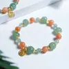 Nuevo brazalete de seda rosa cerezo y oro con cuentas de ábaco, calabaza, aventurina, calabaza, brazalete de múltiples cuentas, venta al por mayor de brazaletes de jade