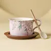Juego de Taza y Platillo de Lagerstroemia y Glicinia Pintado a Mano de Fábrica, Taza de Té de Cerámica, Taza para Latte de Uso Doméstico, Exquisita Taza para el Té de la Tarde