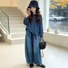 Conjunto Feminino Primavera/Outono 2026 Novo Estilo Coreano Elegante Top Listrado Calça de Pernas Largas Conjunto de Duas Peças Casual Tendência