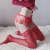 Lencería Sexy, Braguitas de Encaje, Set de Medias con Liguero de Una Pieza, Medias Largas con Liguero de Talla Grande, Medias de Rejilla con Entrepierna Abierta