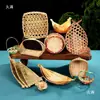Cesta de Bambú Hecha a Mano, Bandeja de Té para el Hogar, Cesta de Frutas, Bandeja para Pasteles, Cesta Pequeña de Bambú Creativa, Cesta de Bambú para Bodas