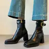 Botines de Tacón Alto Cuadrado de Suela Silenciosa Otoño/Invierno 2025 para Mujer, Botas Delgadas de Tacón Grueso de Lujo Ligero, Botas Delgadas Versátiles de Superficie Suave