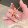 Design de Nicho Fofo Conjunto de Colar e Brincos de Patinha de Gato, Pedras Preciosas Coloridas com Diamantes Completos, Sensação de Luxo Leve de Alta Qualidade, Corrente de Clavícula Delicada