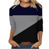Camiseta Casual Feminina Geométrica Xadrez Gola Redonda Cor Contrastante Cruzada Combinando Cores Europeia e Americana Manga 3/4 Redonda