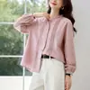Camisa blanca de manga larga para mujer con cuello fruncido, nuevo estilo primavera/otoño 2026, diseño de pliegues de acordeón, blusa de algodón puro para mujer