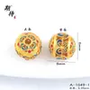 Contas Espaçadoras Flor Azul Esmaltada Oca Banhadas a Ouro Atacado Estilo Chinês Pulseira DIY Contas Redondas Acessórios
