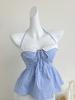 Vestido de tirantes de encaje con diseño de mariposa estilo 'Pura Pasión' para Primavera y Verano, Azul y Blanco, Fresco, sin mangas, con cuello halter