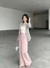 Pantalones Casuales de Pierna Ancha Ligeros con Cintura Elástica y Cordón, Nuevo Estilo Coreano de Verano Simples Holgados de Pierna Recta Largos hasta el Suelo
