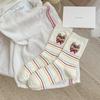 Meias Brancas Mekki para Mulheres, Algodão Primavera e Outono Novo Estilo Meia-Calça Ins Urso Meias Maternidade Sem Costura, Meias Longas Fofas de Desenho Animado