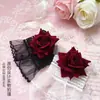 Diablo lolita Renda Manga de Pulso Feminina Vinho Rosa Manga de Vestido Flor de Pulso