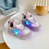Zapatos Infantiles 2026 Primavera y Otoño Niñas Zapatos que se Iluminan Botón Giratorio Zapatos tipo Papá Zapatillas para Niñas Pequeñas con Patrón de Pentagrama Modelo Nuevo