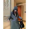 Suéter de punto largo a rayas estilo coreano con bolsillos, con diseño de capucha y cierre de cremallera, un cárdigan de punto holgado para mujer