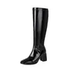 Botas de Couro de Cano Alto 34-48 Outono/Inverno, Couro Envernizado, Antiderrapante, Sola Macia, Zíper Lateral, Transfronteiriço, Tamanho Grande, Leve, Botas Martin de Couro Brilhante para Mulheres