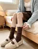Calcetines de lana con encaje blanco, calcetines de media pantorrilla para mujer, calcetines de algodón para otoño e invierno, cálidos y gruesos, adecuados para usar con sandalias Birkenstock, calcetines largos