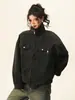 Chaqueta de gamuza con cuello mao para uso diario, versátil para estilo urbano, inspirada en ropa de trabajo, casual retro, estilo corto desgastado, unisex