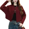 Suéter Curto de Tricô Outono e Inverno Novo Estilo Coreano Solto Emagrecedor Suéter Cardigan Roupa Exterior Feminina Top Morcego
