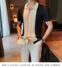 Camisa de Malha Masculina de Manga Curta Verão 2025 Estilo Coreano Slim Fit Seda Gelada Casual Gola Lapela Manga Meia Manga Camisa Básica