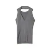 Top de rebaja con diseño de cuello halter cruzado para mujer, de punto acanalado, ajustado, sin mangas, cuello en V
