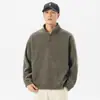 Sudadera tipo pullover para hombre con media cremallera, casual de otoño, resistente, corte holgado, cuello alto, gris, top versátil de alta gama al por mayor