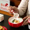 Set Creativo y Lindo de Tazón y Cuchara de Manzana Roja para Uso Doméstico, Tazón de Arroz Cerámico, Cuchara, Tazón para Ensalada, Cuchara para Sopa y Juego de Tazones para Comer