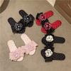 Pantuflas Planas con Lazo y Flor Estilo Tweed para Temporada de Primavera y Otoño, Pantuflas Suaves de Suela Blanda para Casa, Sandalias Antideslizantes para Usar Afuera