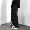 Macacão Retro Preto com Múltiplos Bolsos Moda de Rua Tendência Masculino Fino Marca Moderna Perna Larga Solto Versátil Calça Casual