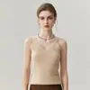 Camisola feminina de cashmere com decote V sem mangas, top interno canelado de corte justo, novo suéter de outono e inverno, moderno