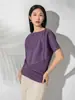 Camiseta de Manga Corta con Diseño Plisado 2025 Nueva Moda Casual Versátil Holgada Cuello Redondo Pulóver Top de Manga Murciélago