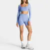 Conjunto de roupa de yoga sem costas com mangas compridas e ajuste transfronteiriço, top esportivo de manga comprida, conjunto feminino de calças de fitness para esportes ao ar livre de secagem rápida