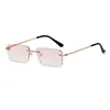 Nuevas gafas de sol sin montura de moda, montura metálica cuadrada pequeña de moda, gafas de sol para mujer estilo Hong Kong, gafas populares personalizadas transfronterizas