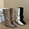 Botas Largas de Punta Cuadrada con Tacón Oculto para Mujer 2026 Otoño Invierno Nuevas Botas Tipo Calcetín Versátiles de Moda Botas de Caballero Negro Botas de Mujer Botas de Moda