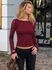 Ropa de Invierno Nueva Transfronteriza Europea y Americana para Mujer Color Sólido Manga Larga Encaje Patchwork Sexy con Cordones Espalda Abierta Ajustado Camiseta Top