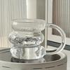Venta al por mayor con asa taza de pedo gorda vidrio resistente al calor para el hogar taza para beber jugo vidrio transparente de borosilicato
