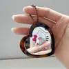 Corea del Sur alta textura amor espejo lindo gato KT ácido acético leopardo espejo de maquillaje llavero colgante de bolso DIY
