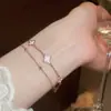 Pulsera de flor de acetato rosa con circonita, ligeramente dulce y delicada, fresca y dulce, joyería con sensación de lujo ligero y alta gama