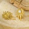 Aretes Franceses Retro de Metal Acero Inoxidable Hoja Irregular Flores Lujo Ligero Alta Gama Perla Transfronterizos Venta al por Mayor