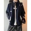 Sudadera con Capucha de Estilo Universitario a Rayas de Peso Pesado para Hombres y Mujeres Otoño Tendencia Marca Bloque de Color Chaqueta Casual Ropa Exterior Cárdigan Suelto Desconstruido