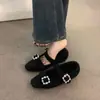 Sapatos Mary Jane Retrô Planos para Mulheres Outono e Inverno 2025 Versáteis com Forro de Lã Sapatos Peludos Sapatos de Algodão
