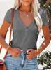 2026 Verão Amazon Novo Modelo Site Independente Cruzamento Europeu e Americano Comércio Exterior Tiktok Feminino Gola V Shopee Camiseta Manga Curta