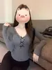 Camiseta de Manga Larga con Escote en V y Encaje de Lazo Inspirada en el Diseño Gris Puro Deseo para Mujer, Top Básico Ajustado Dulce y Picante para Otoño e Invierno